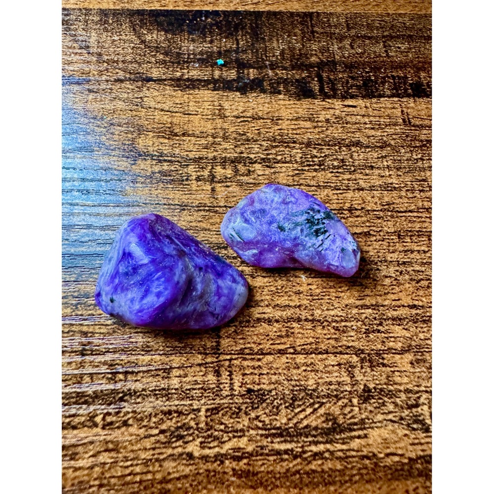 Rare Charoite Tumbled Stone Pair Purple Siberian Crystal Transformation Gemstone